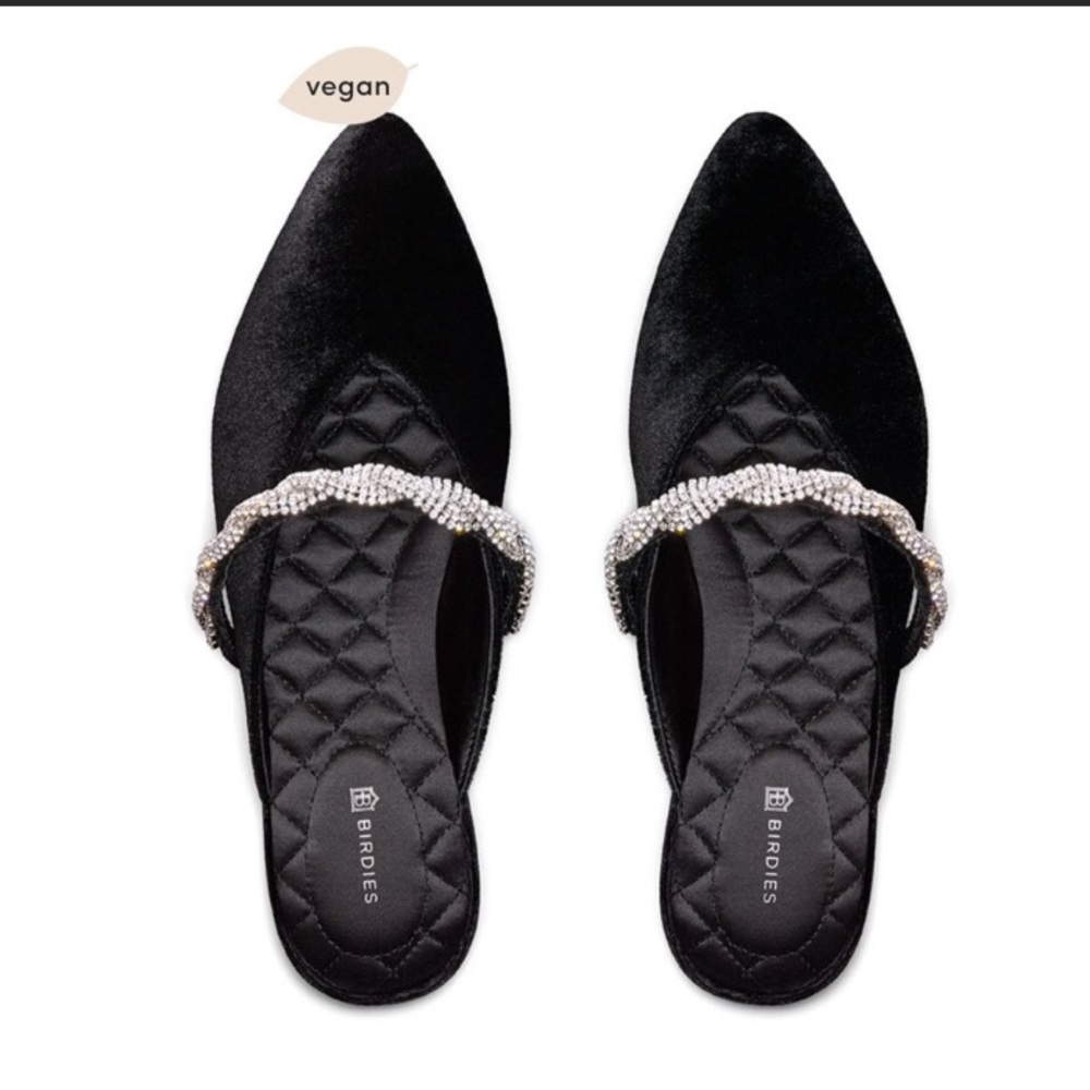 Birdies the Swan with Black Velvet Crystal Bracelet Mules 9.5